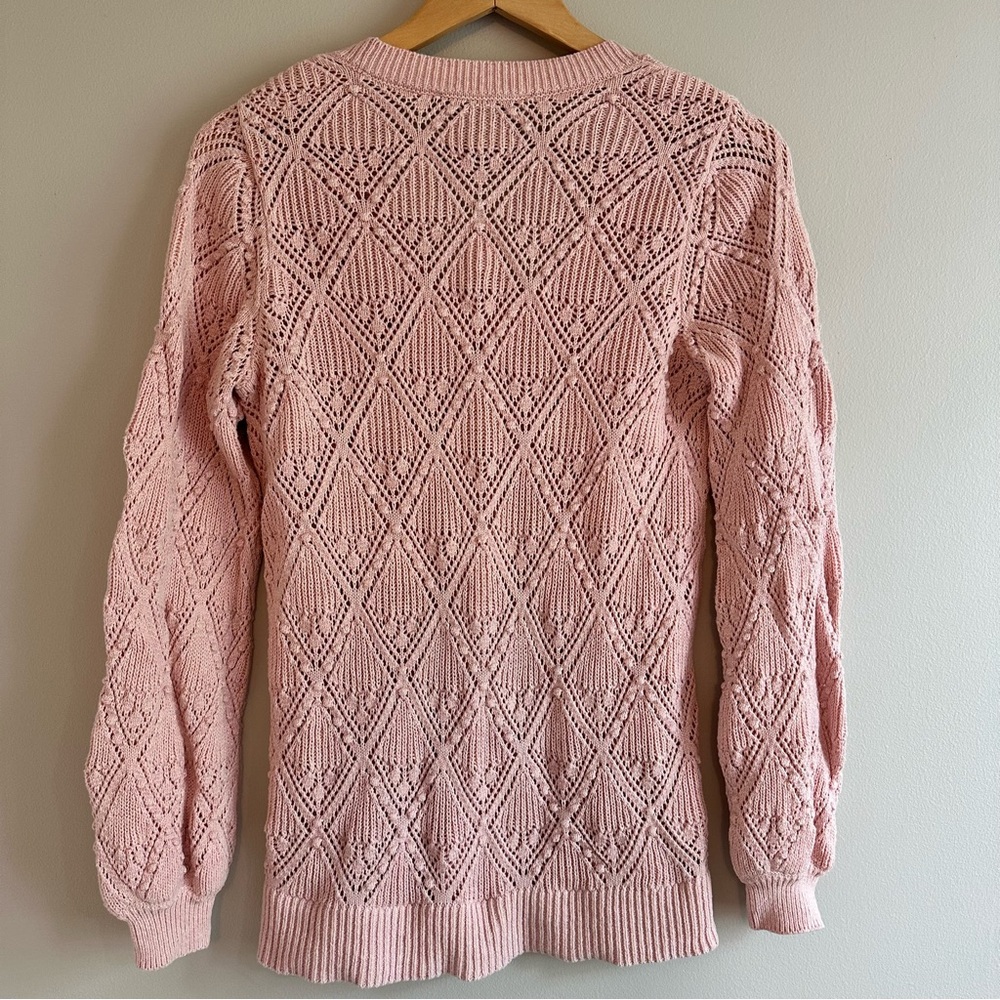 LOFT Bobble Pointelle Scoop‑Neck Sweater Women’s Small | Pink Textured Knit‎ - Picture 5 of 8